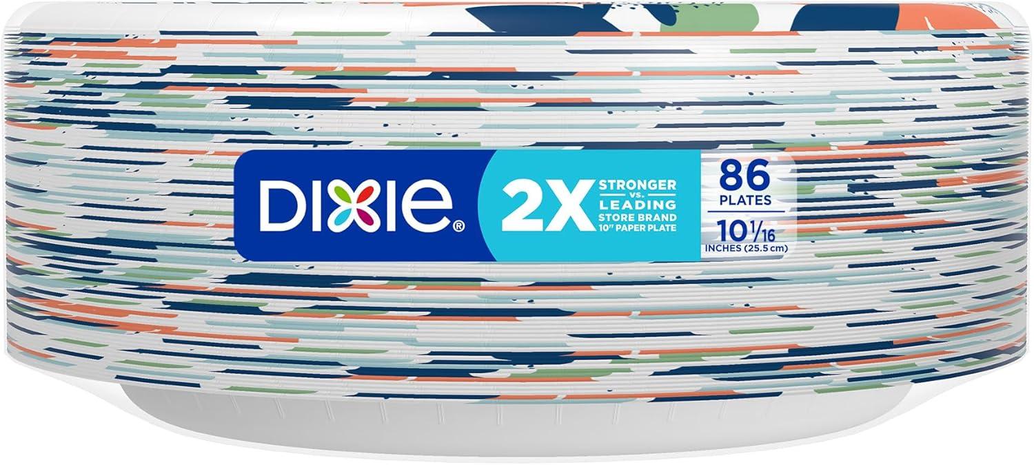 imageDixie Large Paper Plates 10 Inch 204 Count 2X Stronger MicrowaveSafe SoakProof Cut Resistant Disposable Plates For Everyday Breakfast Lunch amp Dinner Meals86 Count Pack of 1