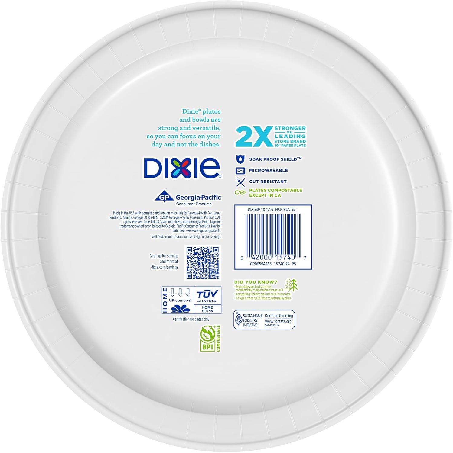 imageDixie Large Paper Plates 10 Inch 204 Count 2X Stronger MicrowaveSafe SoakProof Cut Resistant Disposable Plates For Everyday Breakfast Lunch amp Dinner Meals86 Count Pack of 1
