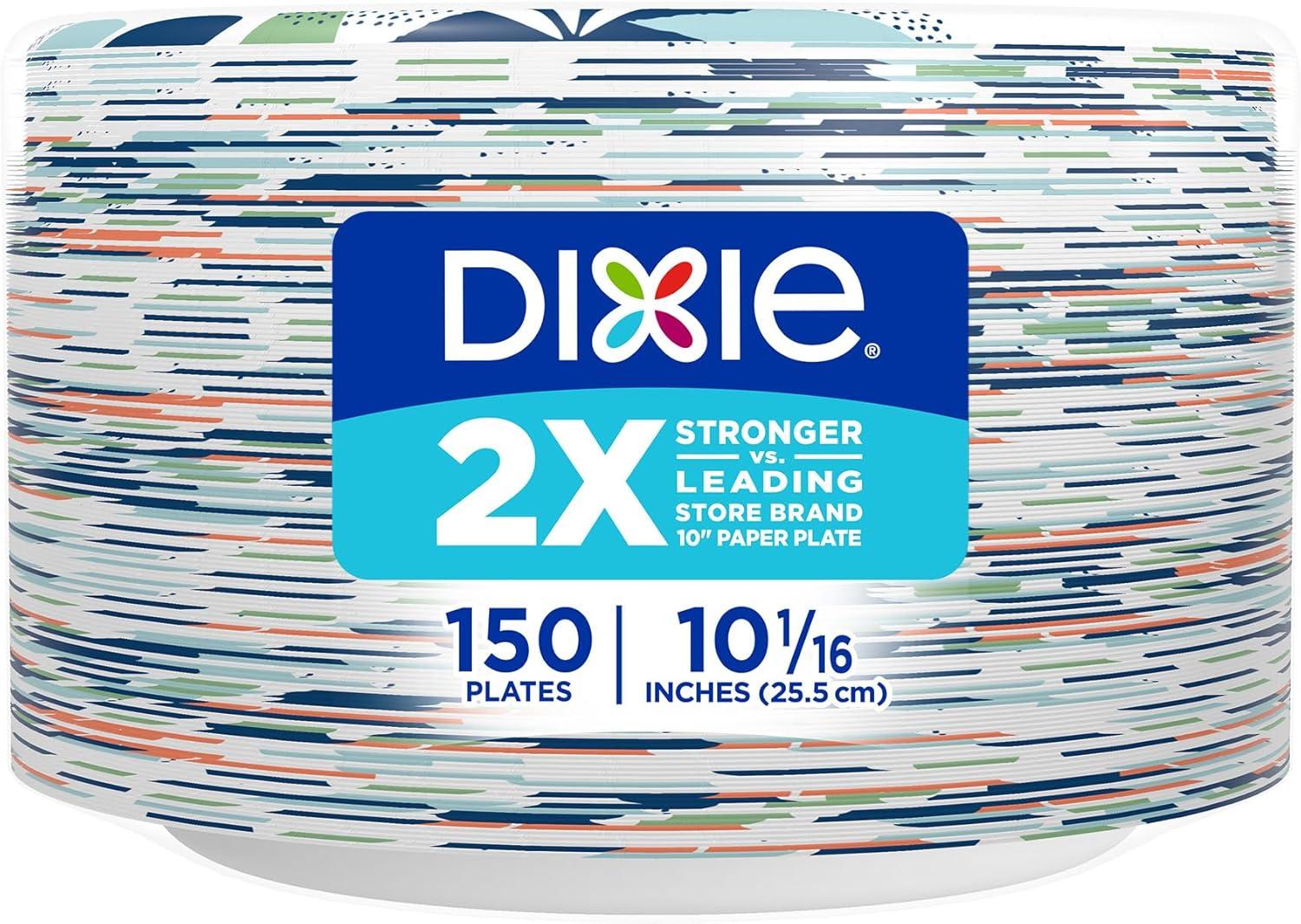 imageDixie Large Paper Plates 10 Inch 204 Count 2X Stronger MicrowaveSafe SoakProof Cut Resistant Disposable Plates For Everyday Breakfast Lunch amp Dinner Meals150 Count Pack of 1