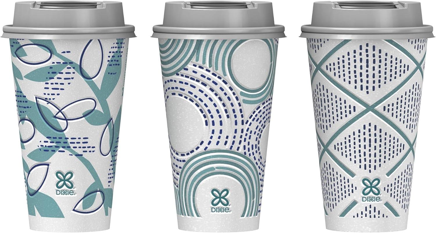 imageDixie To Go Paper Coffee Cups With Lids 16 oz 108 ct Disposable Insulated Paper Cups for OnTheGo Hot or Cold Beverages