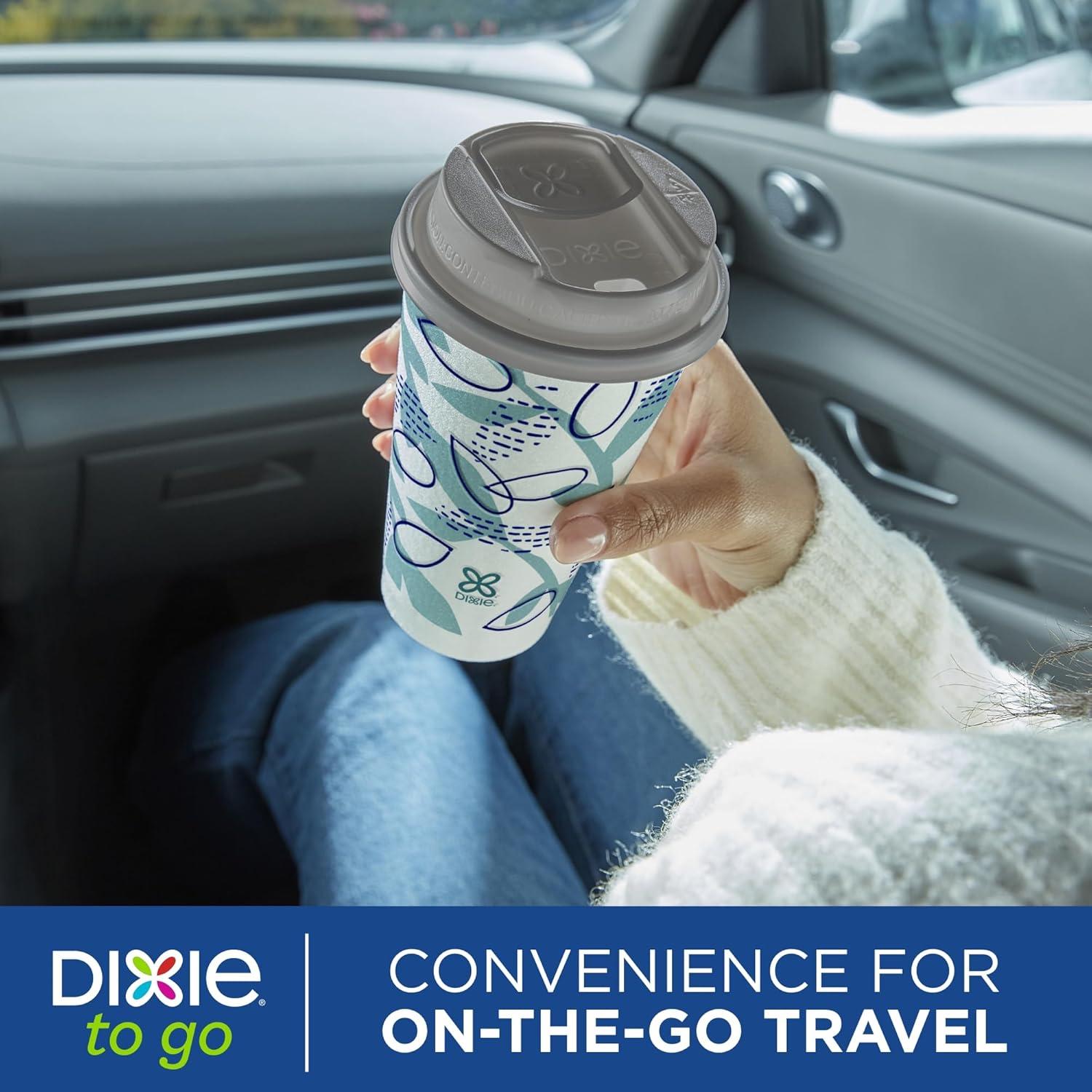 imageDixie To Go Paper Coffee Cups With Lids 16 oz 108 ct Disposable Insulated Paper Cups for OnTheGo Hot or Cold Beverages
