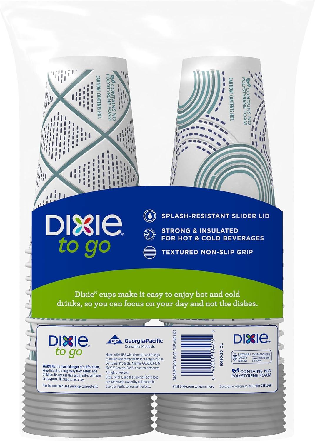 imageDixie To Go Paper Coffee Cups With Lids 16 oz 108 ct Disposable Insulated Paper Cups for OnTheGo Hot or Cold Beverages