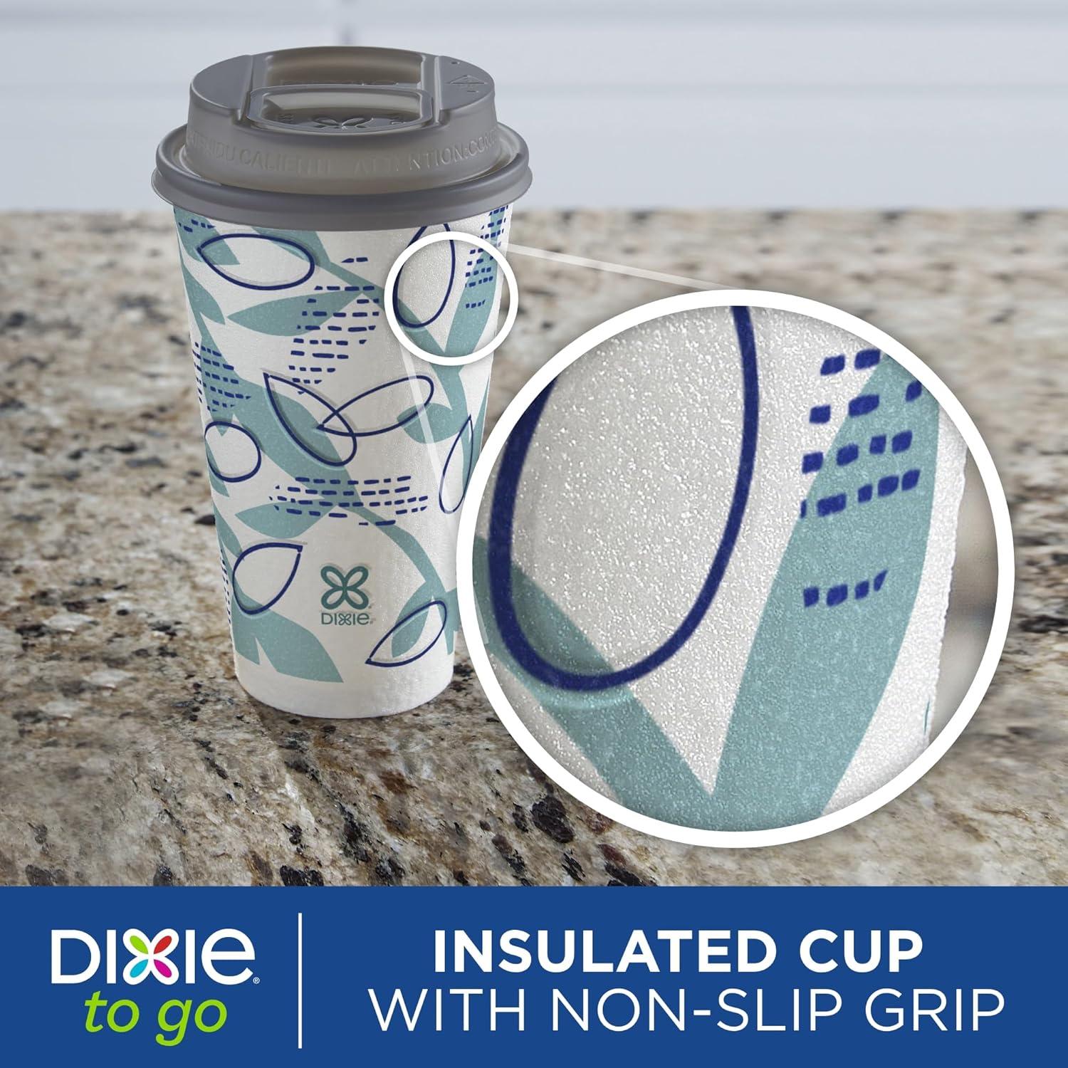 imageDixie To Go Paper Coffee Cups With Lids 16 oz 108 ct Disposable Insulated Paper Cups for OnTheGo Hot or Cold Beverages