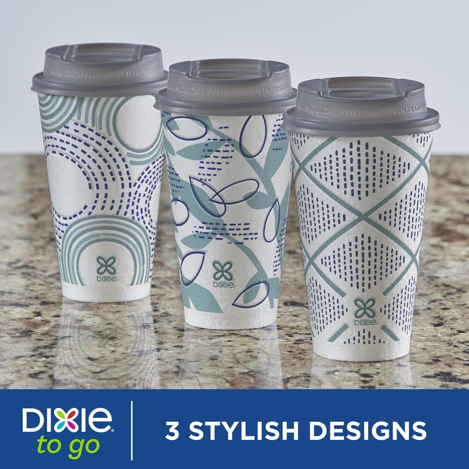 imageDixie To Go Paper Coffee Cups With Lids 16 oz 108 ct Disposable Insulated Paper Cups for OnTheGo Hot or Cold Beverages