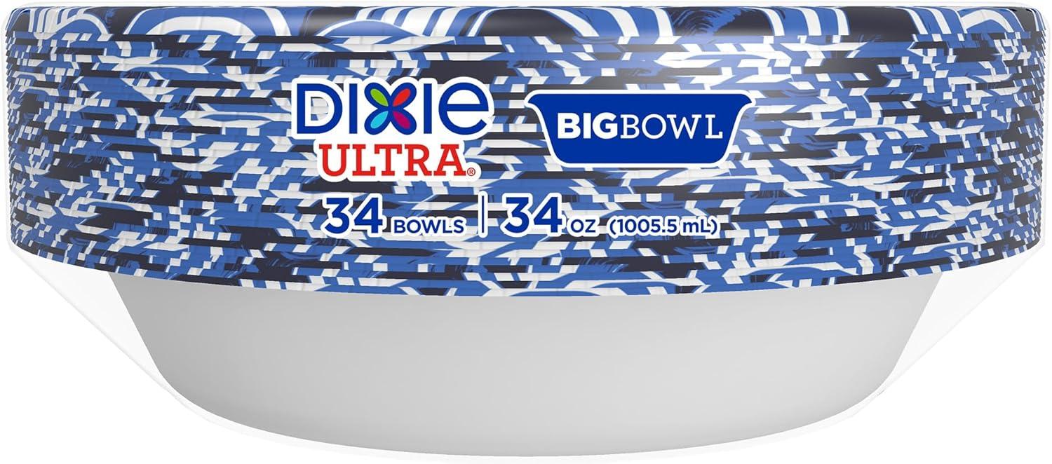 imageDixie Ultra Extra Large Paper Bowls 34 oz 34 Count Compostable Microwave Safe Disposable Bowls for Heavy Meals Soups Stews and Everyday UseExtra Large