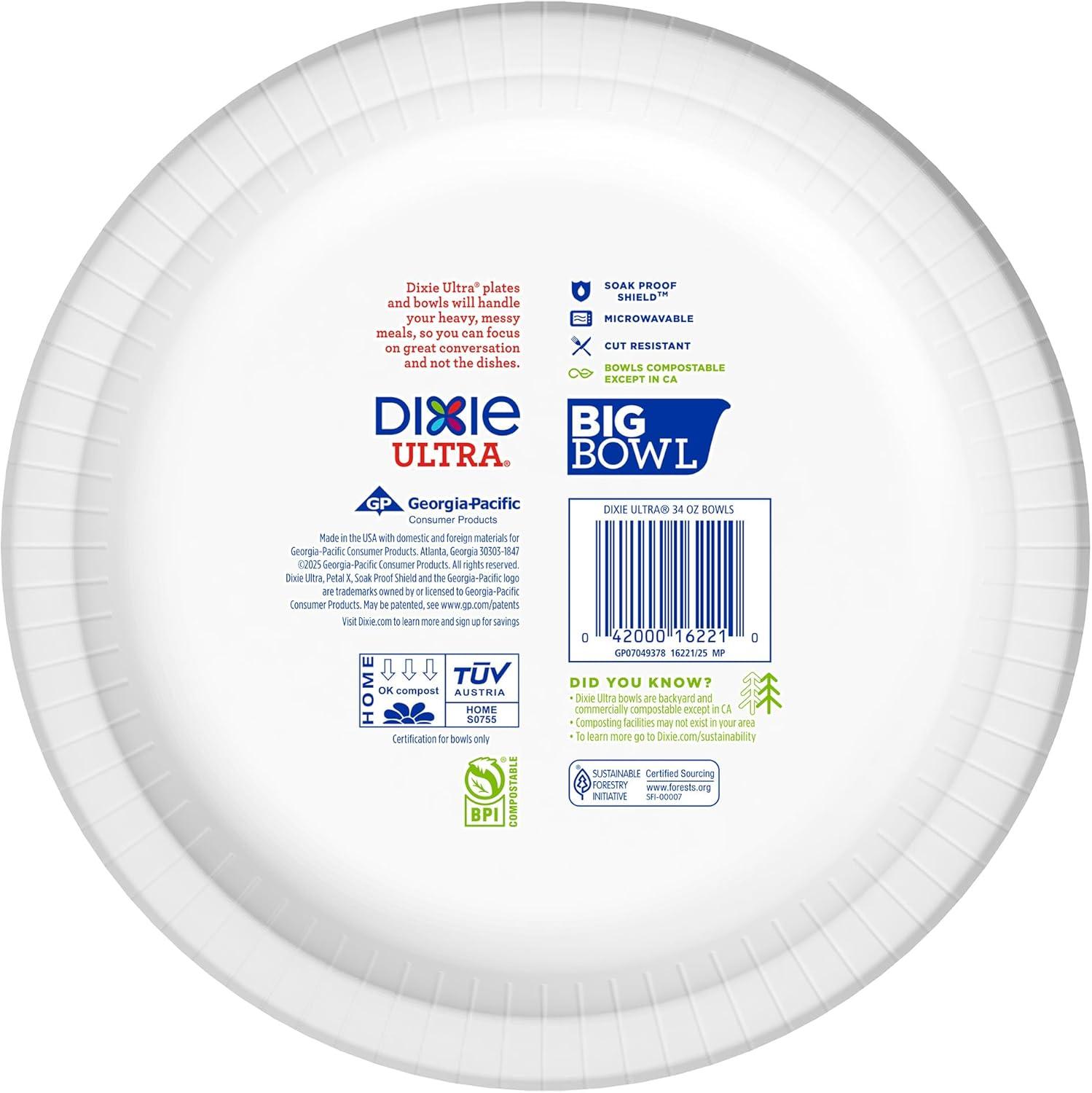 imageDixie Ultra Extra Large Paper Bowls 34 oz 34 Count Compostable Microwave Safe Disposable Bowls for Heavy Meals Soups Stews and Everyday UseExtra Large