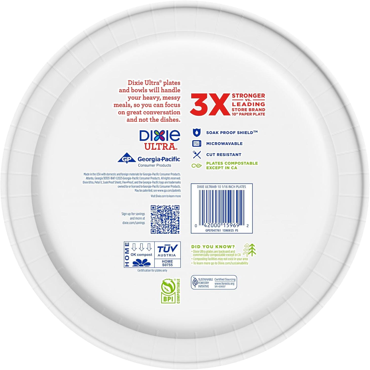 imageDixie Ultra Large Paper Plates 10 Inch 43 Count Pack of 4 3X Stronger Heavy Duty MicrowaveSafe SoakProof Cut Resistant Disposable Plates For Heavy Messy Meals100 Count Pack of 1