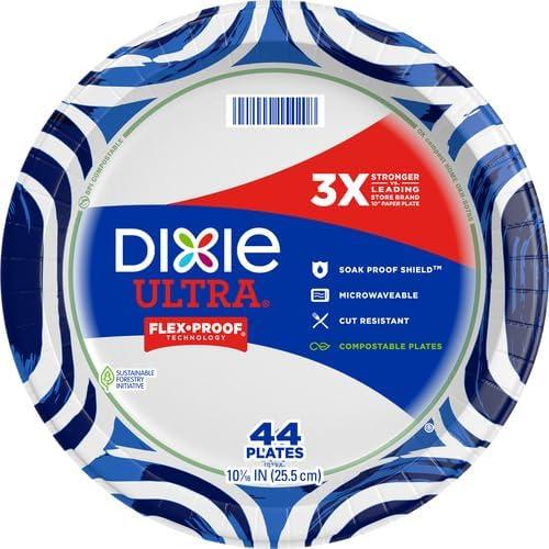 imageDixie Ultra Large Paper Plates 10 Inch 43 Count Pack of 4 3X Stronger Heavy Duty MicrowaveSafe SoakProof Cut Resistant Disposable Plates For Heavy Messy Meals44 Count Pack of 2