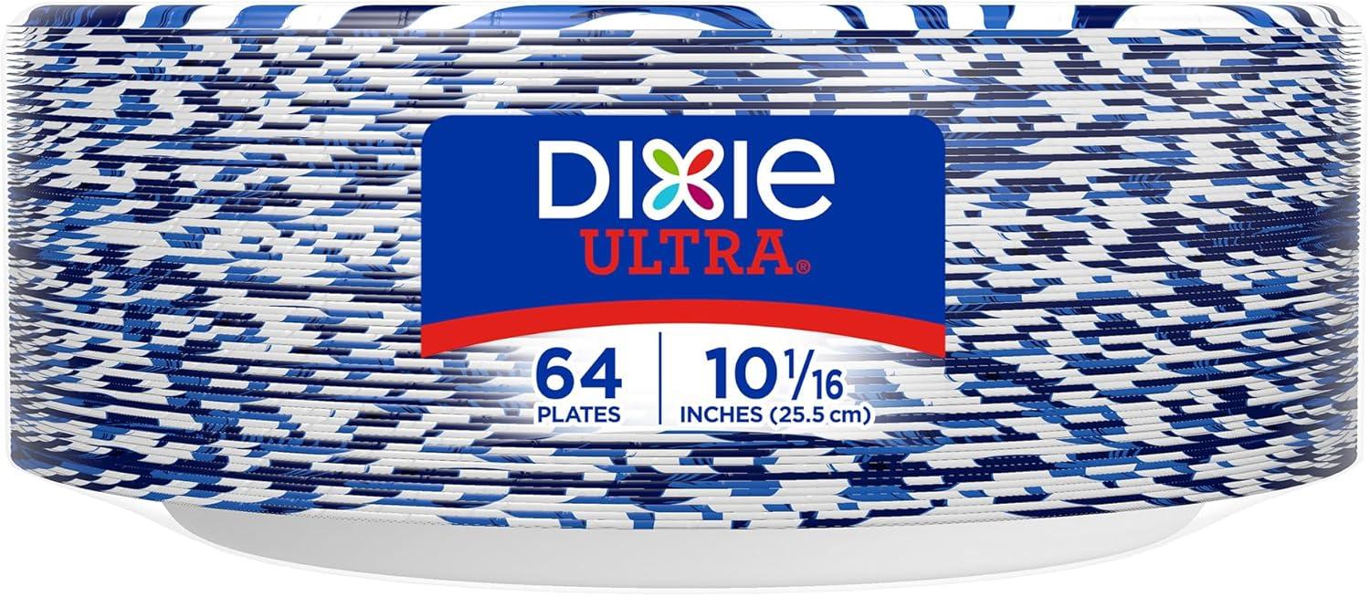 imageDixie Ultra Large Paper Plates 10 Inch 64 Count 3X Stronger Heavy Duty MicrowaveSafe SoakProof Cut Resistant Disposable Plates For Heavy Messy Meals64 Count Pack of 1