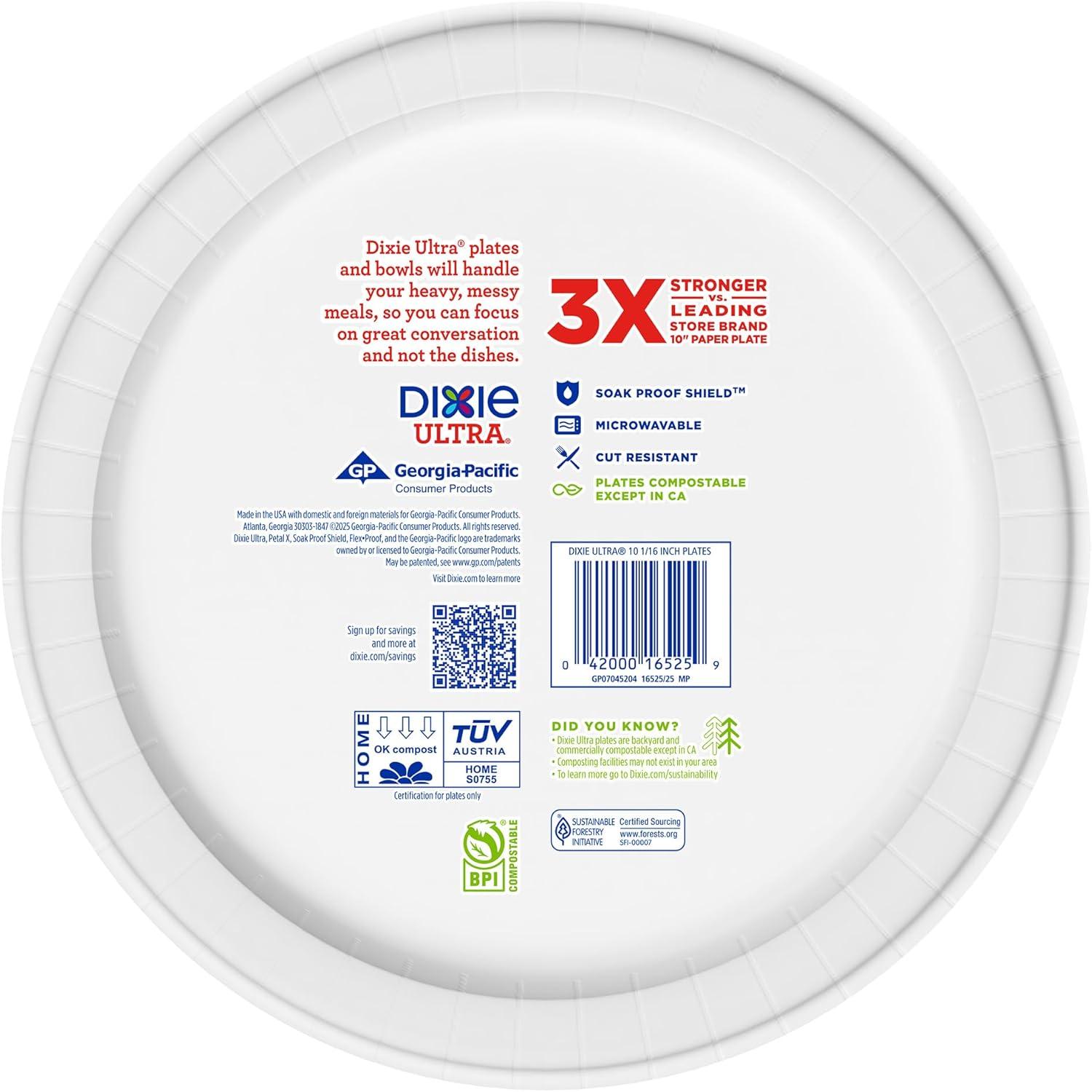 imageDixie Ultra Large Paper Plates 10 Inch 64 Count 3X Stronger Heavy Duty MicrowaveSafe SoakProof Cut Resistant Disposable Plates For Heavy Messy Meals64 Count Pack of 1