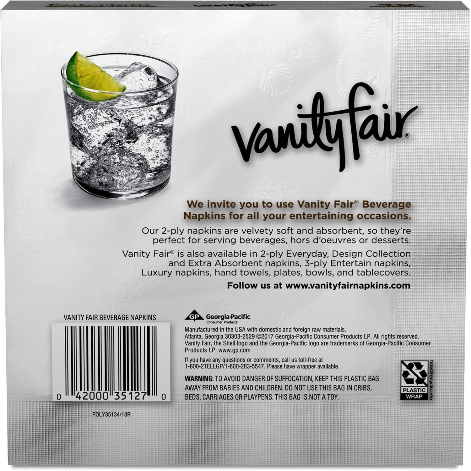 imageVanity Fair Entertain Beverage Paper Napkins White 2Ply 40 Count 49 x 49 Disposable Napkins for Entertaining40 Count Pack of 4