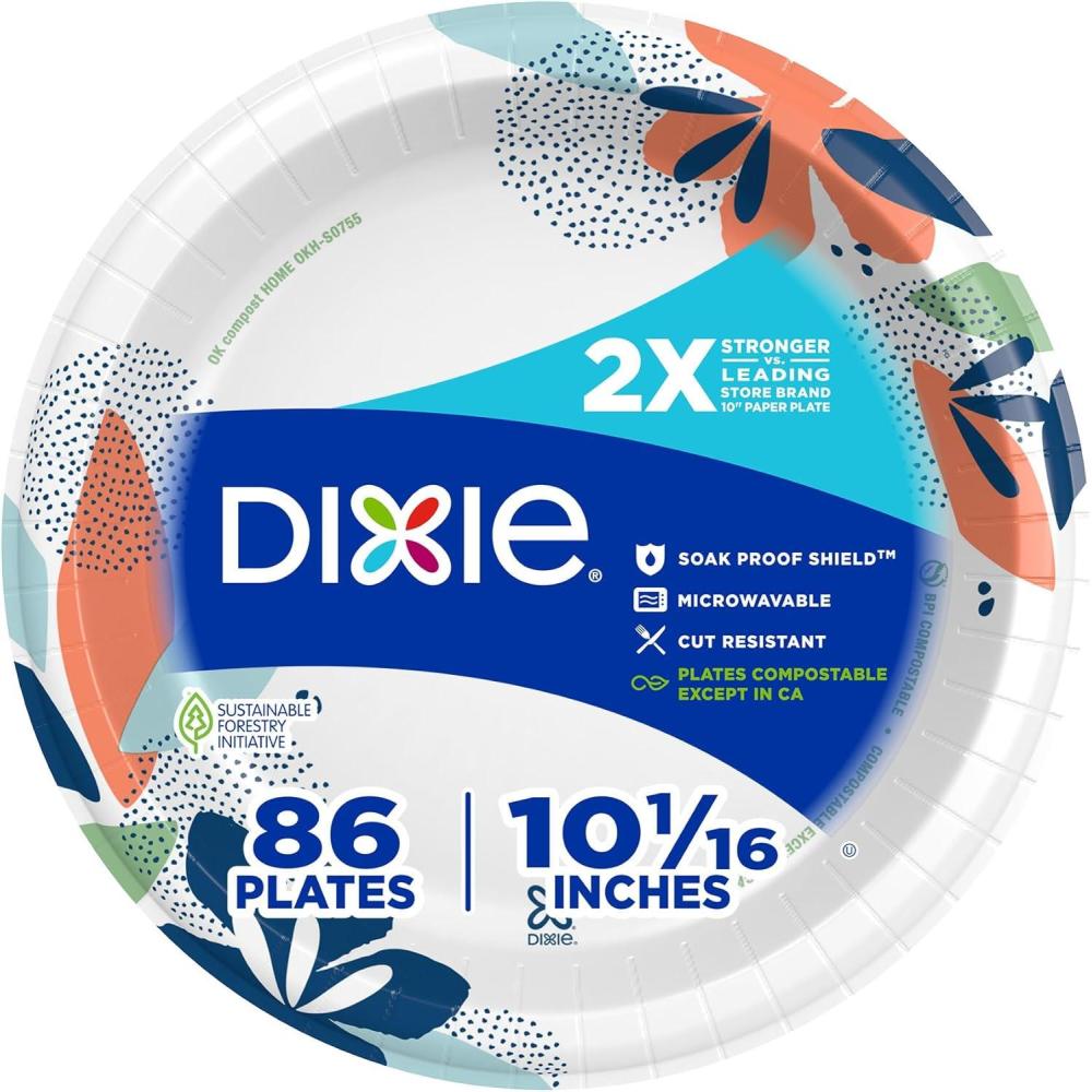 imageDixie Large Paper Plates 10 Inch 204 Count 2X Stronger MicrowaveSafe SoakProof Cut Resistant Disposable Plates For Everyday Breakfast Lunch amp Dinner Meals86 Count Pack of 1