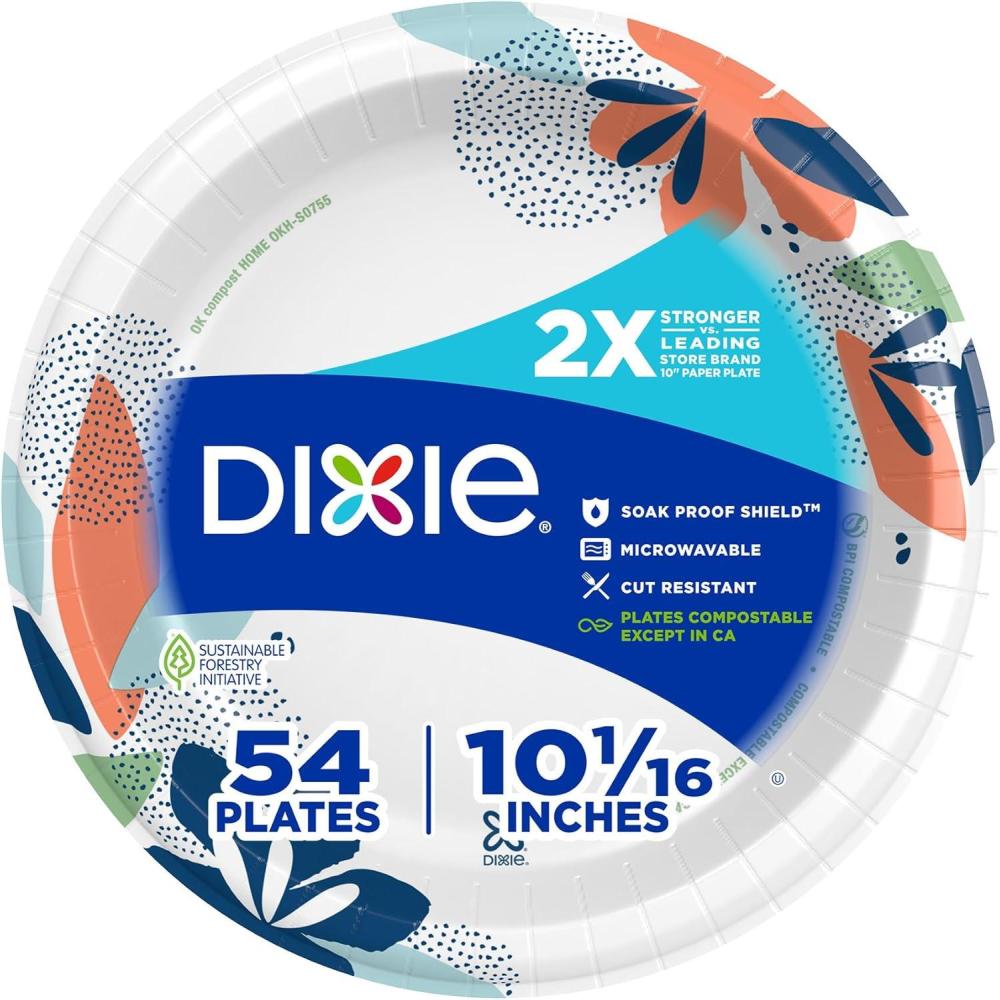 imageDixie Large Paper Plates 10 Inch 204 Count 2X Stronger MicrowaveSafe SoakProof Cut Resistant Disposable Plates For Everyday Breakfast Lunch amp Dinner Meals54 Count Pack of 1