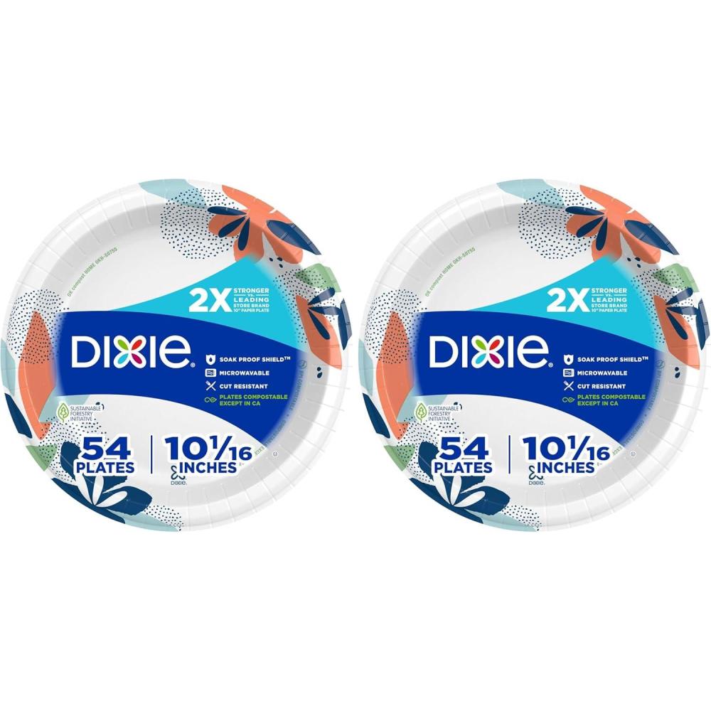 imageDixie Large Paper Plates 10 Inch 204 Count 2X Stronger MicrowaveSafe SoakProof Cut Resistant Disposable Plates For Everyday Breakfast Lunch amp Dinner Meals54 Count Pack of 2