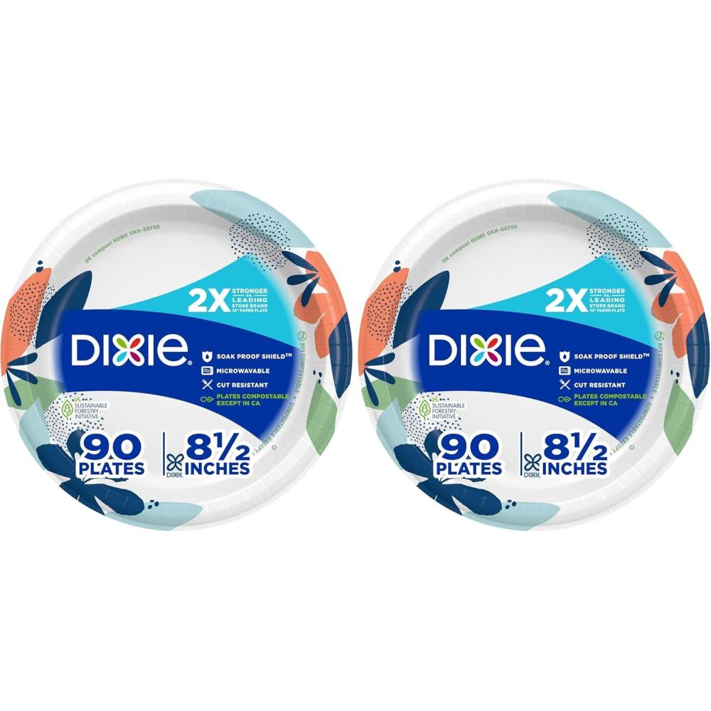 imageDixie Medium Paper Plates 85 Inch 90 Count 2X Stronger MicrowaveSafe SoakProof Cut Resistant Disposable Plates For Everyday Breakfast Lunch amp Dinner Meals90 Count Pack of 2