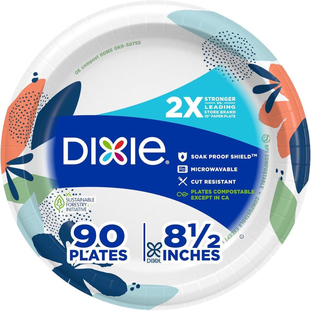 imageDixie Medium Paper Plates 85 Inch 90 Count 2X Stronger MicrowaveSafe SoakProof Cut Resistant Disposable Plates For Everyday Breakfast Lunch amp Dinner Meals90 Count Pack of 1