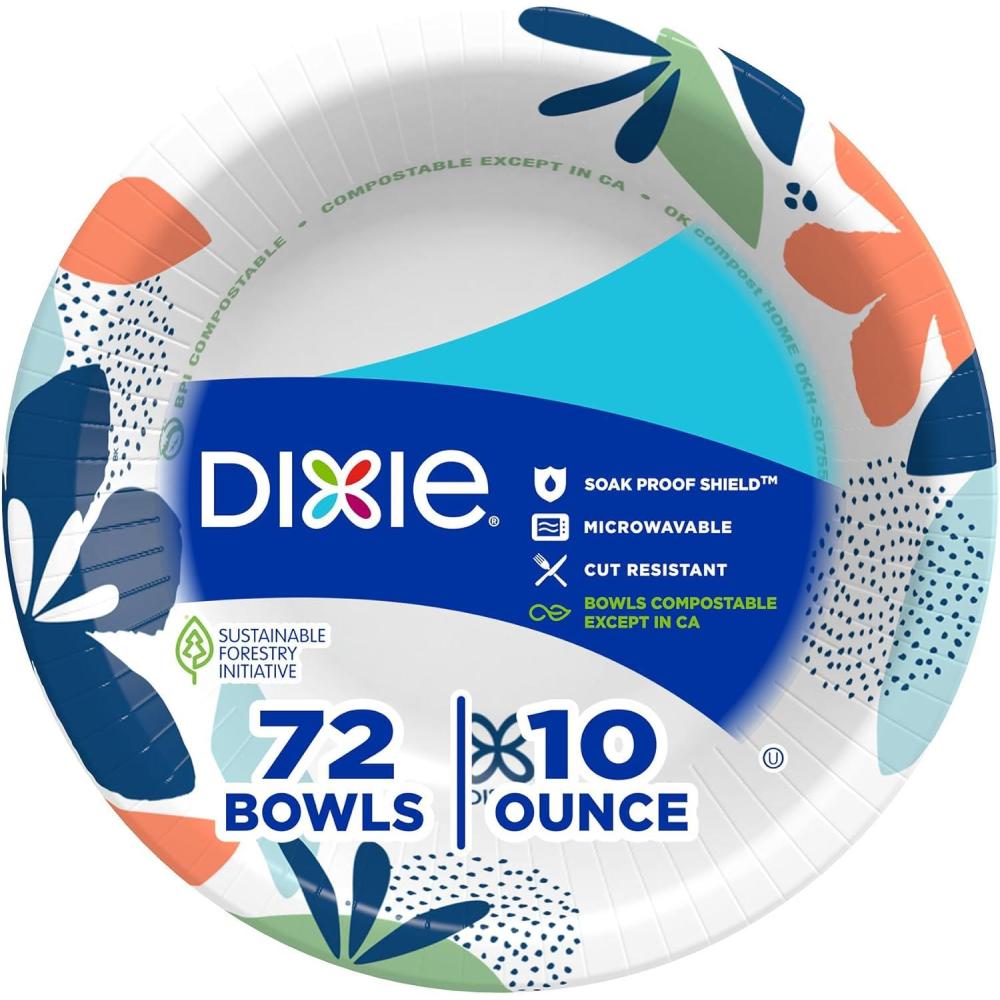 imageDixie Small Paper Bowls 10 Oz 72 Count MicrowaveSafe SoakProof Disposable Bowls Great For Snacks Dessert And Light Lunch Meals72 Count Pack of 1