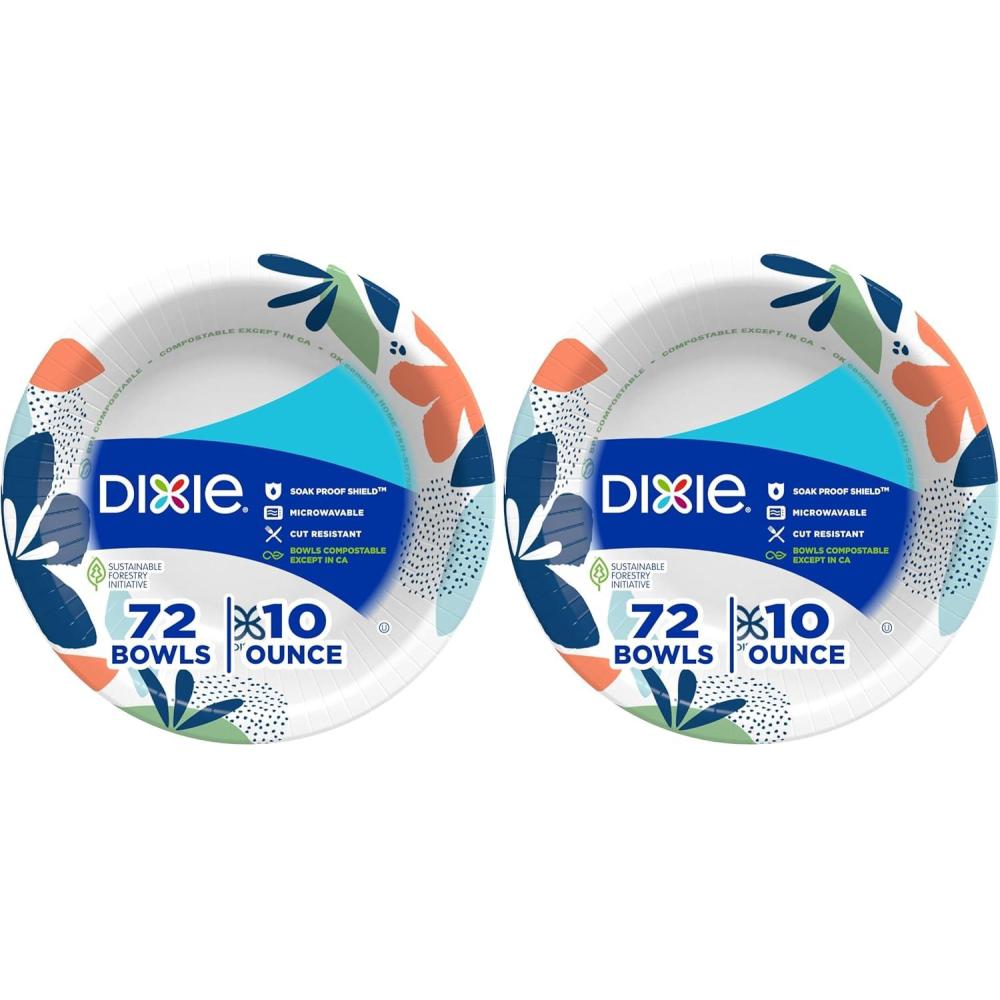 imageDixie Small Paper Bowls 10 Oz 72 Count MicrowaveSafe SoakProof Disposable Bowls Great For Snacks Dessert And Light Lunch Meals72 Count Pack of 2