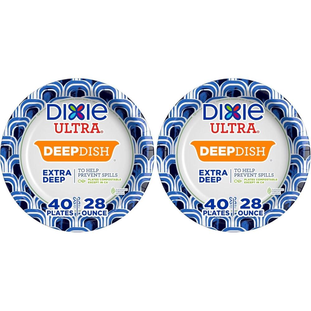 imageDixie Ultra Deep Dish Paper Plates 28 Oz 40 Count Heavy Duty MicrowaveSafe SoakProof Cut Resistant Disposable Plates For Heavy Messy Meals40 Count Pack of 2