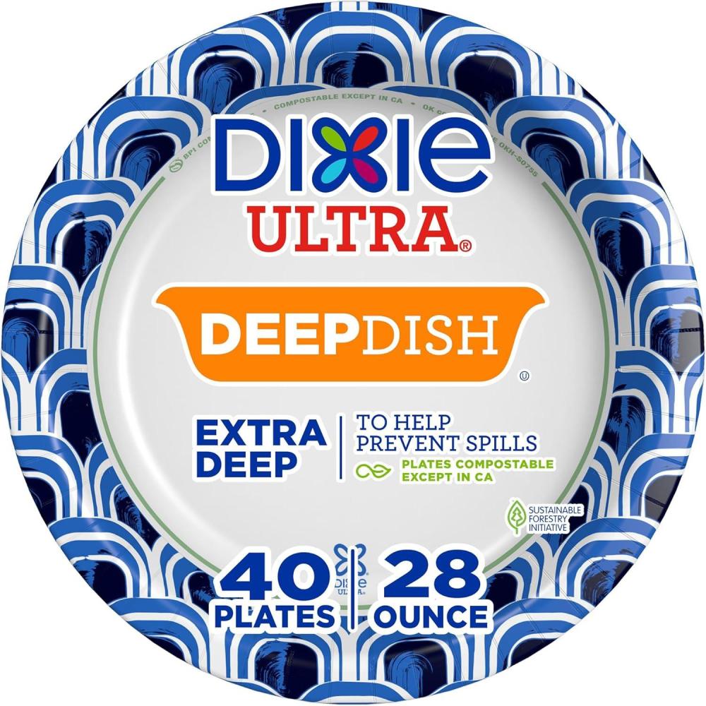 imageDixie Ultra Deep Dish Paper Plates 28 Oz 40 Count Heavy Duty MicrowaveSafe SoakProof Cut Resistant Disposable Plates For Heavy Messy Meals40 Count Pack of 1