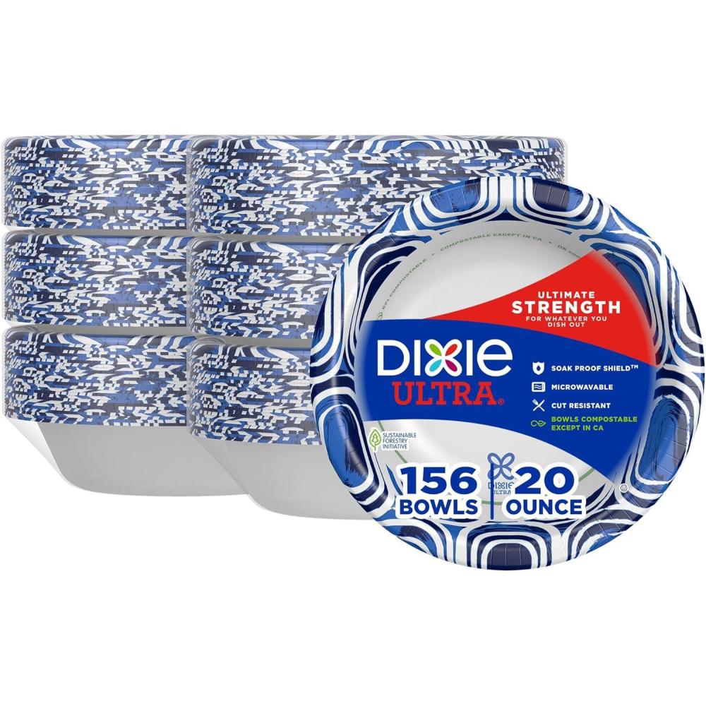 imageDixie Ultra Large Paper Bowls 20 Oz 56 Count Microwave Safe Compostable Disposable Bowls Great For Breakfast Lunch And Dinner Meals26 Count Pack of 6