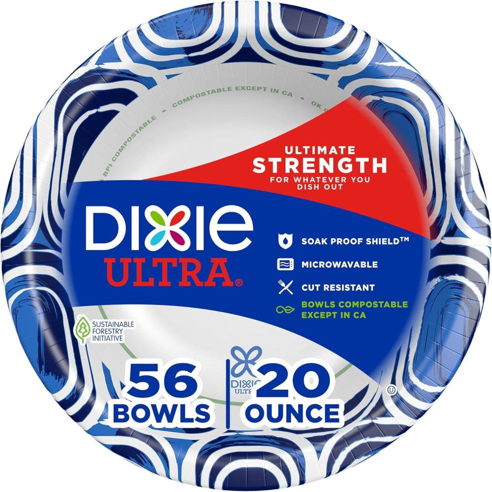 imageDixie Ultra Large Paper Bowls 20 Oz 56 Count Microwave Safe Compostable Disposable Bowls Great For Breakfast Lunch And Dinner Meals56 Count Pack of 1