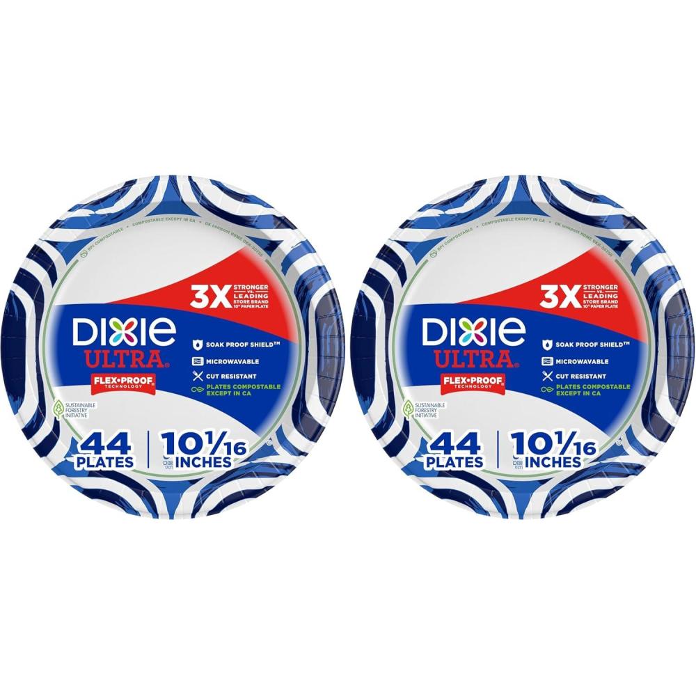 imageDixie Ultra Large Paper Plates 10 Inch 43 Count Pack of 4 3X Stronger Heavy Duty MicrowaveSafe SoakProof Cut Resistant Disposable Plates For Heavy Messy Meals44 Count Pack of 2