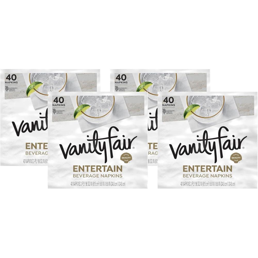 imageVanity Fair Entertain Beverage Paper Napkins White 2Ply 40 Count 49 x 49 Disposable Napkins for Entertaining40 Count Pack of 4
