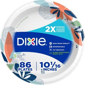 Dixie Large Paper Plates, 10 Inch, 204 Count, 2X Stronger, Microwave-Safe, Soak-Proof, Cut Resistant, Disposable Plates For Everyday Breakfast, Lunch, & Dinner Meals(86 Count (Pack of 1))