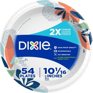 Dixie Large Paper Plates, 10 Inch, 204 Count, 2X Stronger, Microwave-Safe, Soak-Proof, Cut Resistant, Disposable Plates For Everyday Breakfast, Lunch, & Dinner Meals(54 Count (Pack of 1))