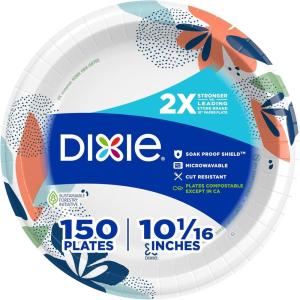 Dixie Large Paper Plates, 10 Inch, 204 Count, 2X Stronger, Microwave-Safe, Soak-Proof, Cut Resistant, Disposable Plates For Everyday Breakfast, Lunch, & Dinner Meals(150 Count (Pack of 1))