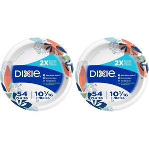 Dixie Large Paper Plates, 10 Inch, 204 Count, 2X Stronger, Microwave-Safe, Soak-Proof, Cut Resistant, Disposable Plates For Everyday Breakfast, Lunch, & Dinner Meals(54 Count (Pack of 2))
