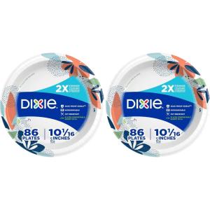 Dixie Large Paper Plates, 10 Inch, 204 Count, 2X Stronger, Microwave-Safe, Soak-Proof, Cut Resistant, Disposable Plates For Everyday Breakfast, Lunch, & Dinner Meals(86 Count (Pack of 2))