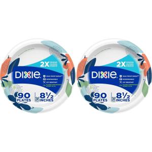 Dixie Medium Paper Plates, 8.5 Inch, 90 Count, 2X Stronger, Microwave-Safe, Soak-Proof, Cut Resistant, Disposable Plates For Everyday Breakfast, Lunch, & Dinner Meals(90 Count (Pack of 2))