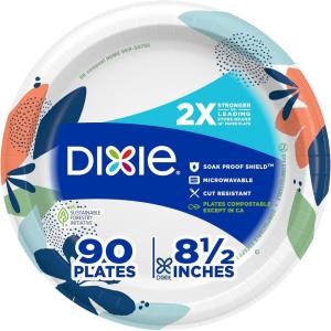 Dixie Medium Paper Plates, 8.5 Inch, 90 Count, 2X Stronger, Microwave-Safe, Soak-Proof, Cut Resistant, Disposable Plates For Everyday Breakfast, Lunch, & Dinner Meals(90 Count (Pack of 1))