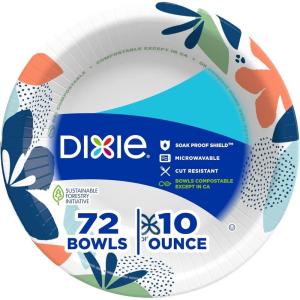 Dixie Small Paper Bowls, 10 Oz, 72 Count, Microwave-Safe, Soak-Proof, Disposable Bowls Great For Snacks, Dessert, And Light Lunch Meals(72 Count (Pack of 1))