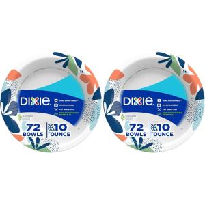 Dixie Small Paper Bowls, 10 Oz, 72 Count, Microwave-Safe, Soak-Proof, Disposable Bowls Great For Snacks, Dessert, And Light Lunch Meals(72 Count (Pack of 2))