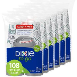 Dixie To Go Paper Coffee Cups With Lids, 16 oz, 108 ct, Disposable Insulated Paper Cups for On-The-Go Hot or Cold Beverages
