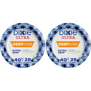 Dixie Ultra, Deep Dish Paper Plates, 28 Oz, 40 Count, Heavy Duty, Microwave-Safe, Soak-Proof, Cut Resistant, Disposable Plates For Heavy, Messy Meals(40 Count (Pack of 2))