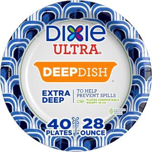 Dixie Ultra, Deep Dish Paper Plates, 28 Oz, 40 Count, Heavy Duty, Microwave-Safe, Soak-Proof, Cut Resistant, Disposable Plates For Heavy, Messy Meals(40 Count (Pack of 1))