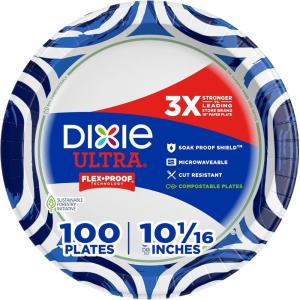 Dixie Ultra, Large Paper Plates, 10 Inch, 43 Count (Pack of 4), 3X Stronger*, Heavy Duty, Microwave-Safe, Soak-Proof, Cut Resistant, Disposable Plates For Heavy, Messy Meals(100 Count (Pack of 1)