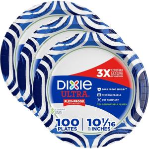 Dixie Ultra, Large Paper Plates, 10 Inch, 43 Count (Pack of 4), 3X Stronger*, Heavy Duty, Microwave-Safe, Soak-Proof, Cut Resistant, Disposable Plates For Heavy, Messy Meals(100 Count (Pack of 3))