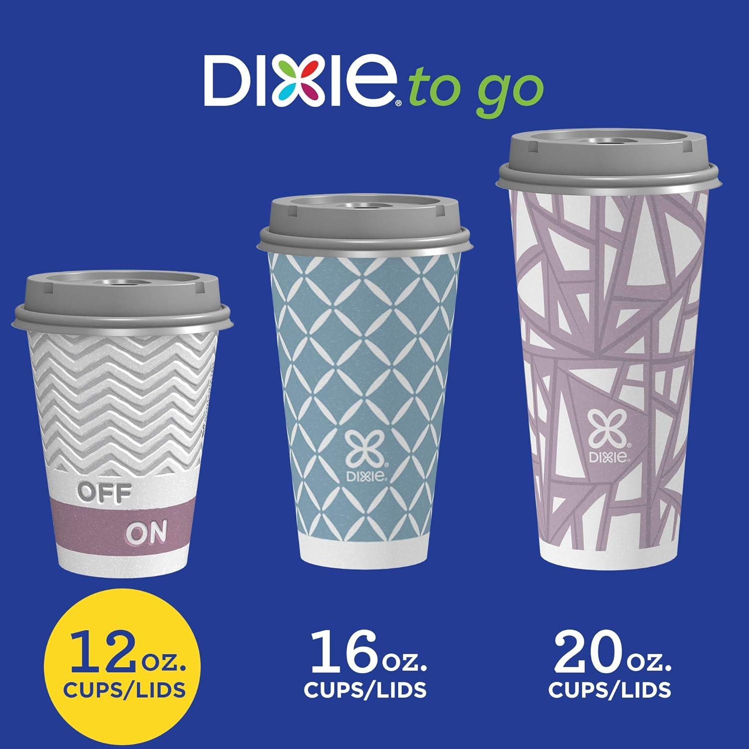 imageDixie To Go Paper Coffee Cups With Lids 12 oz 66 ct Disposable Insulated Paper Cups for OnTheGo Hot or Cold Beverages12 Ounces 14 Count Pack of 2