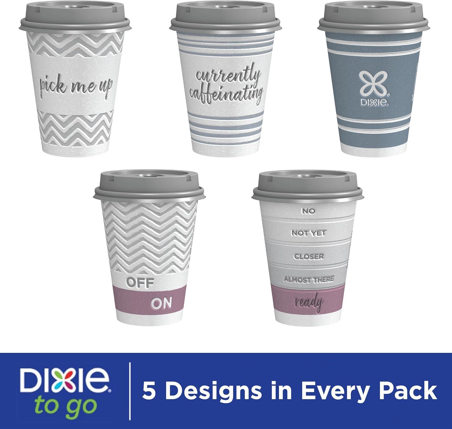 imageDixie To Go Paper Coffee Cups With Lids 12 oz 66 ct Disposable Insulated Paper Cups for OnTheGo Hot or Cold Beverages12 Ounces 14 Count Pack of 2