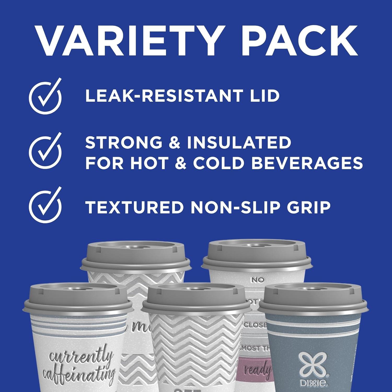 imageDixie To Go Paper Coffee Cups With Lids 12 oz 66 ct Disposable Insulated Paper Cups for OnTheGo Hot or Cold Beverages12 Ounces 14 Count Pack of 2