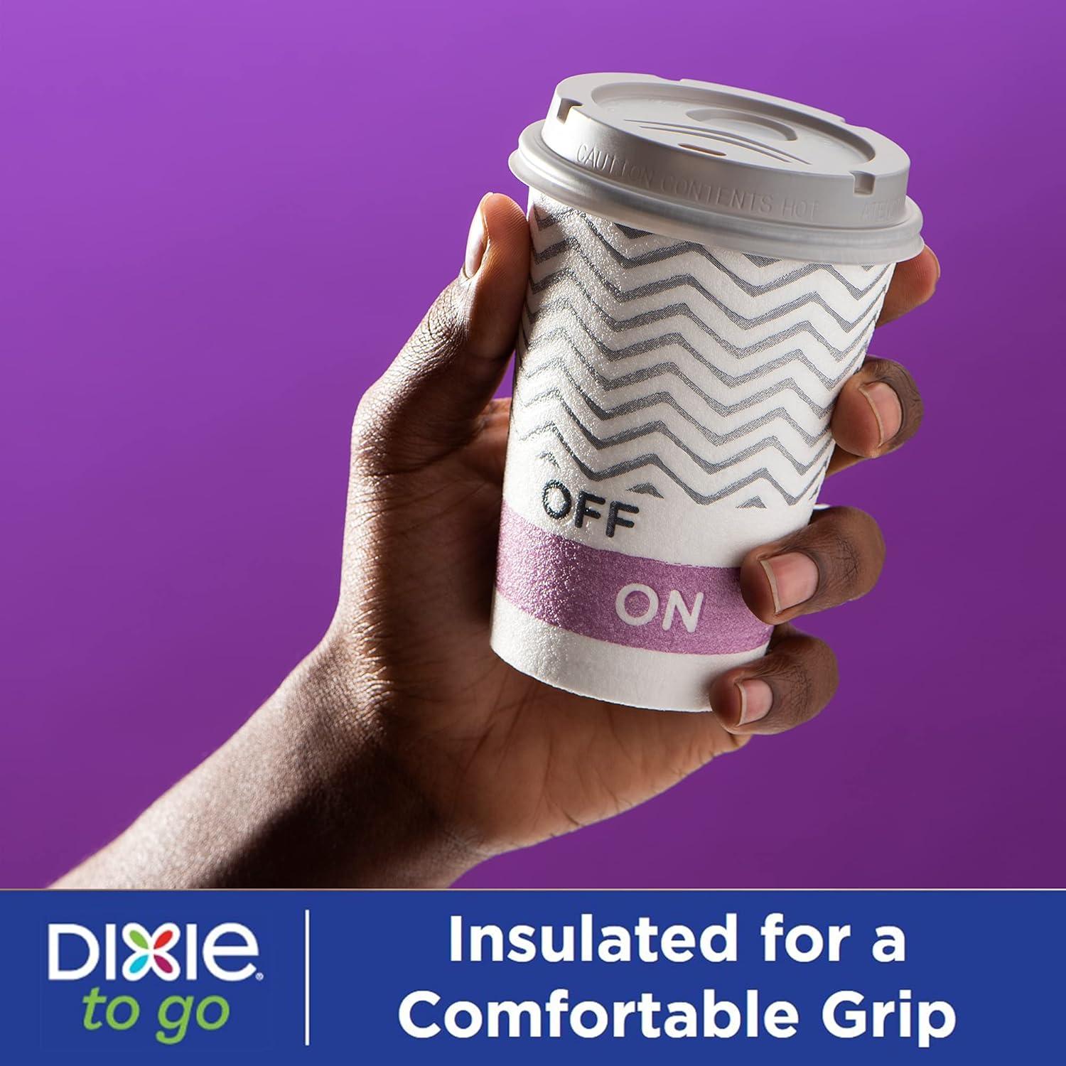imageDixie To Go Paper Coffee Cups With Lids 12 oz 66 ct Disposable Insulated Paper Cups for OnTheGo Hot or Cold Beverages12 Ounces 14 Count Pack of 2