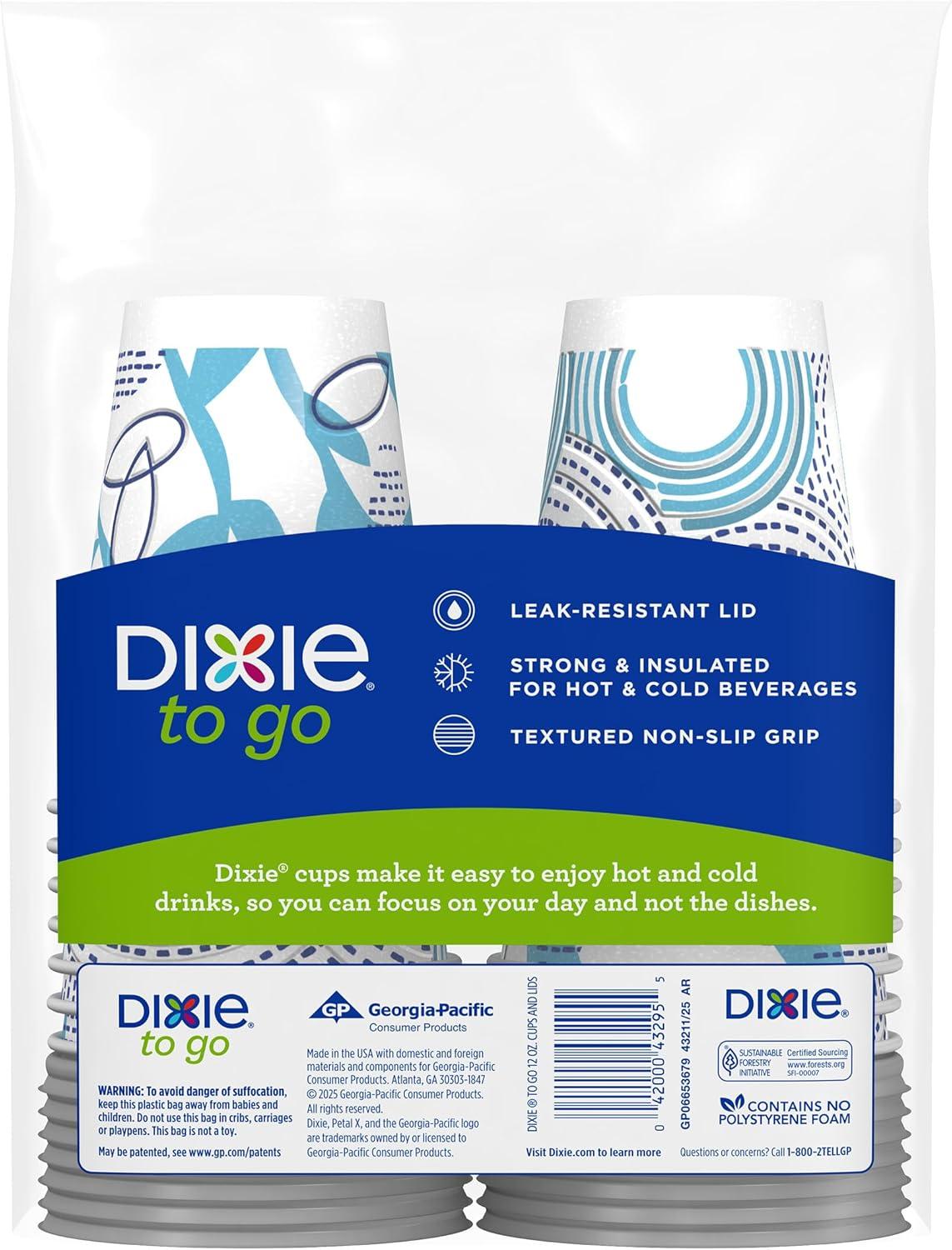 imageDixie To Go Paper Coffee Cups With Lids 12 oz 66 ct Disposable Insulated Paper Cups for OnTheGo Hot or Cold Beverages12 Ounces 14 Count