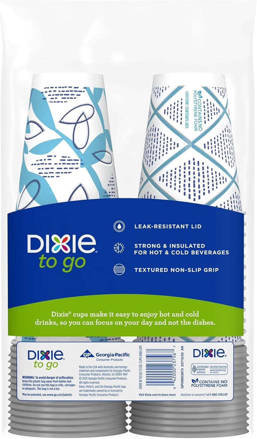 imageDixie To Go Paper Coffee Cups With Lids 12 oz 66 ct Disposable Insulated Paper Cups for OnTheGo Hot or Cold Beverages12 Ounces 156 Count