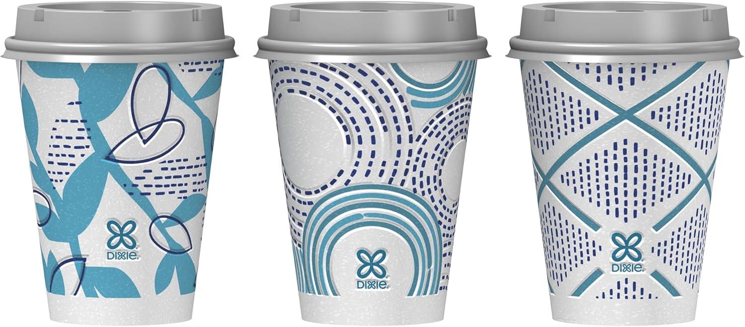 imageDixie To Go Paper Coffee Cups With Lids 12 oz 66 ct Disposable Insulated Paper Cups for OnTheGo Hot or Cold Beverages12 Ounces