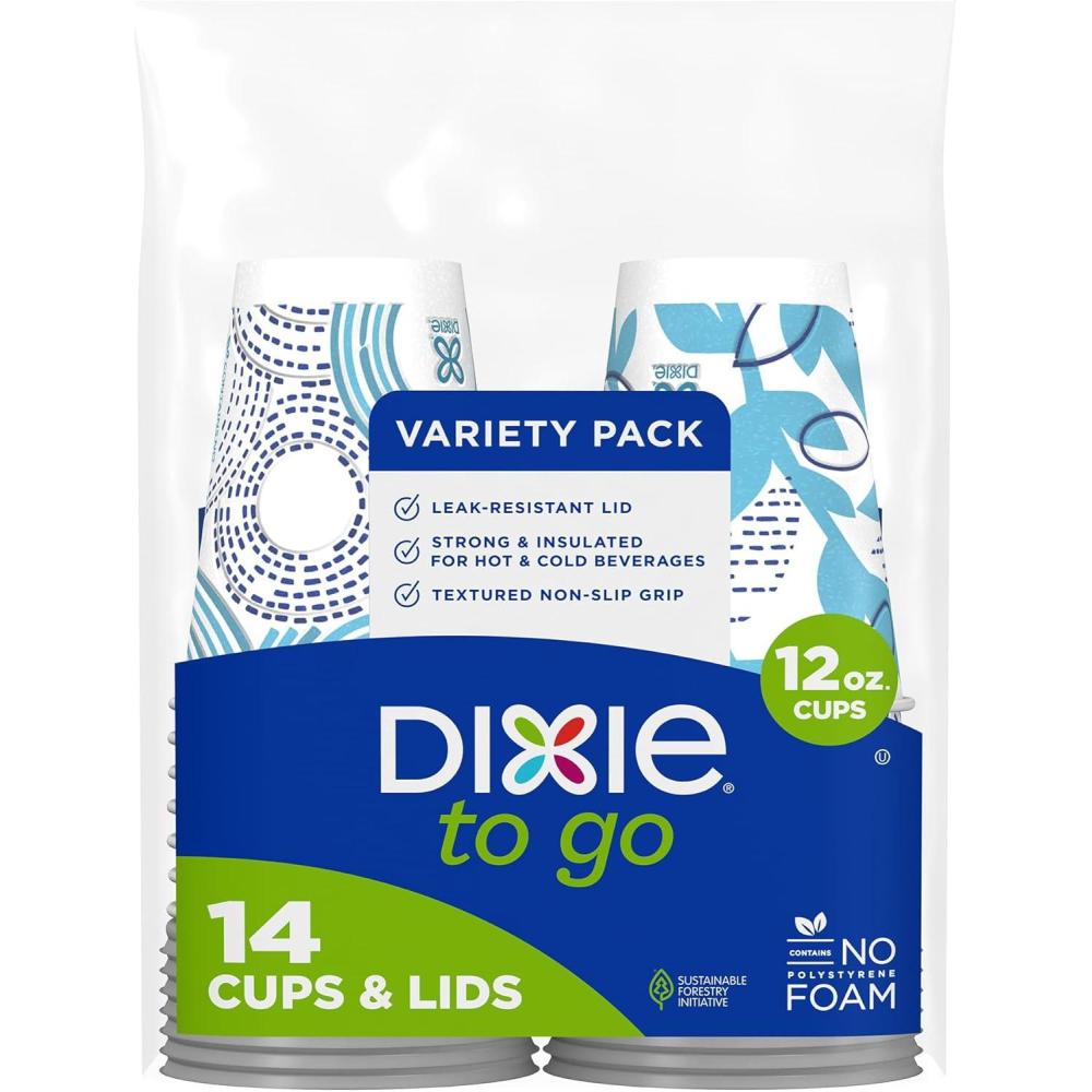 imageDixie To Go Paper Coffee Cups With Lids 12 oz 66 ct Disposable Insulated Paper Cups for OnTheGo Hot or Cold Beverages12 Ounces 14 Count